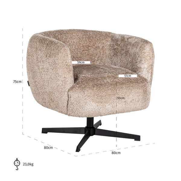 Richmond Interiors Draaifauteuil Estelle Sheep Nature Taupe Fauteuil