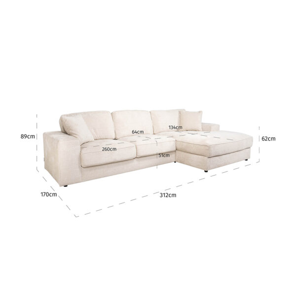 Richmond Interiors Sofa Santos 2,5-seater + lounge right beige niagara Beige Bank