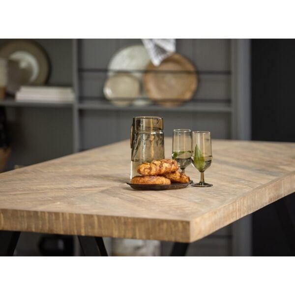 WOOOD Combi-Eettafel: mango visgraat 180x90 & 2-standen poot vierk Grijs Eettafel