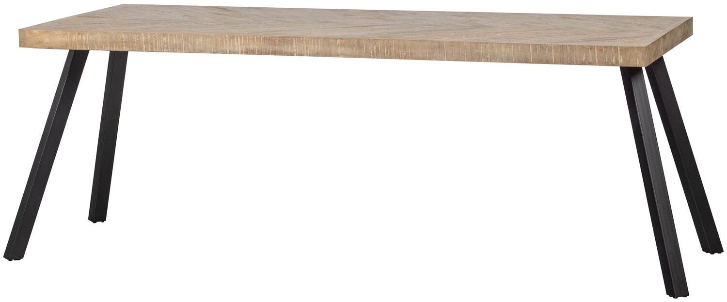 WOOOD Combi-Eettafel: mango visgraat 180x90 & 2-standen poot vierk Grijs Eettafel