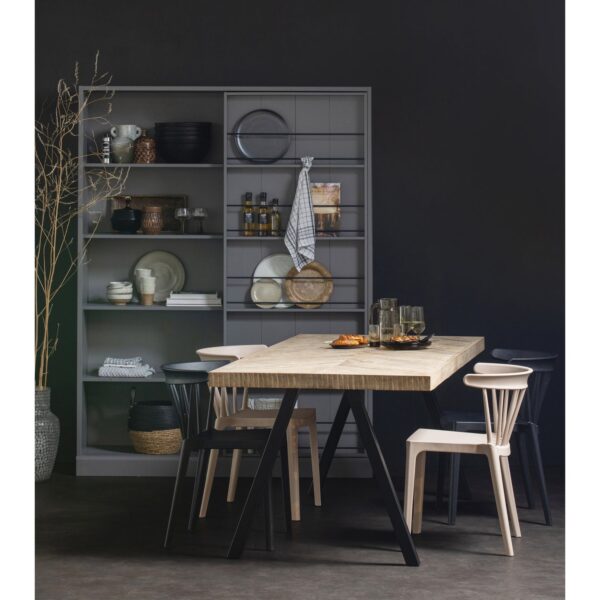 WOOOD Combi-Eettafel: mango visgraat 200x90 & 2-standen poot Grijs Eettafel