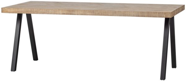 WOOOD Combi-Eettafel: mango visgraat 200x90 & 2-standen poot Grijs Eettafel