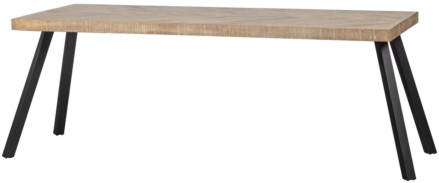 WOOOD Combi-Eettafel: mango visgraat 200x90 & 2-standen poot Grijs Eettafel