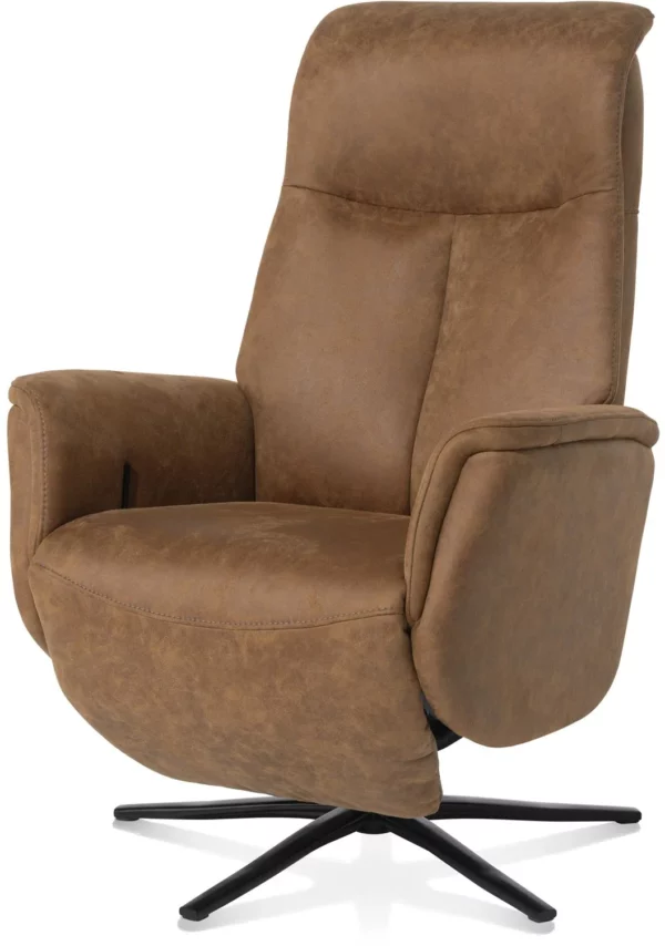 Henders & Hazel Nocara relax-fauteuil - manueel - zwarte poot - vaste hoofdsteun - stof Oregon - desert Bruin|Cognac Fauteuil