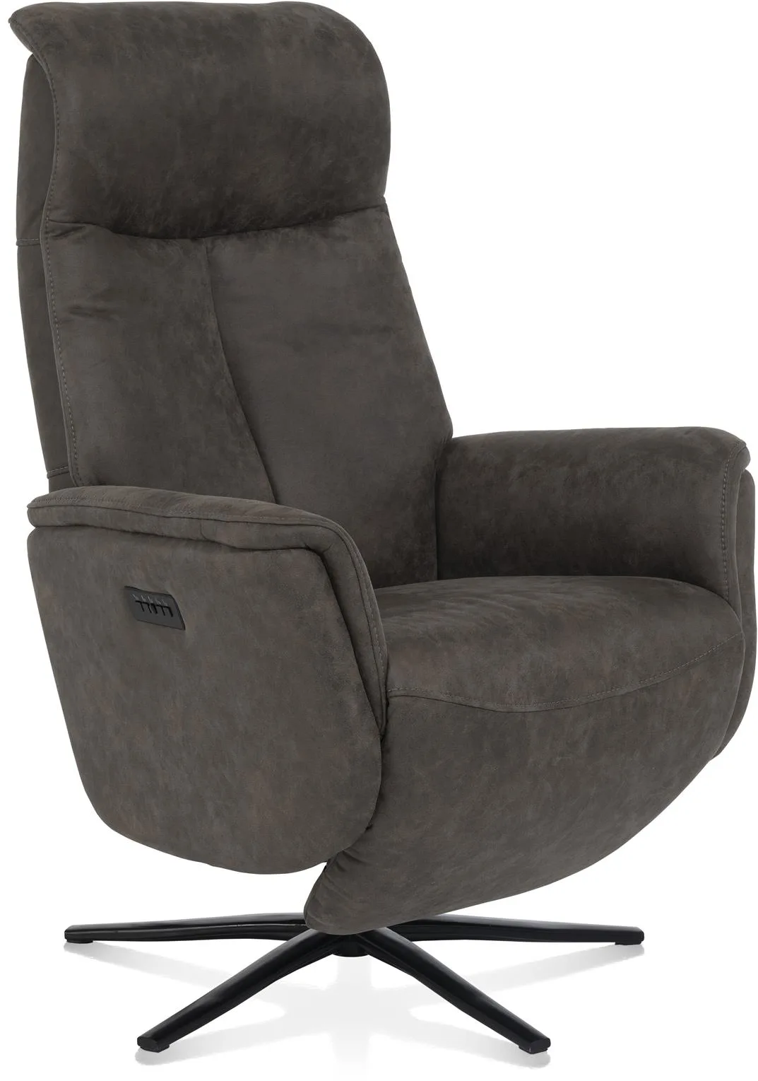 Henders & Hazel Nocarini relax-fauteuil - 2-motoren- zwarte poot - verstelbare hoofdsteun + accu - stof Oregon lava - lava Bruin|Grijs|Antraciet Fauteuil