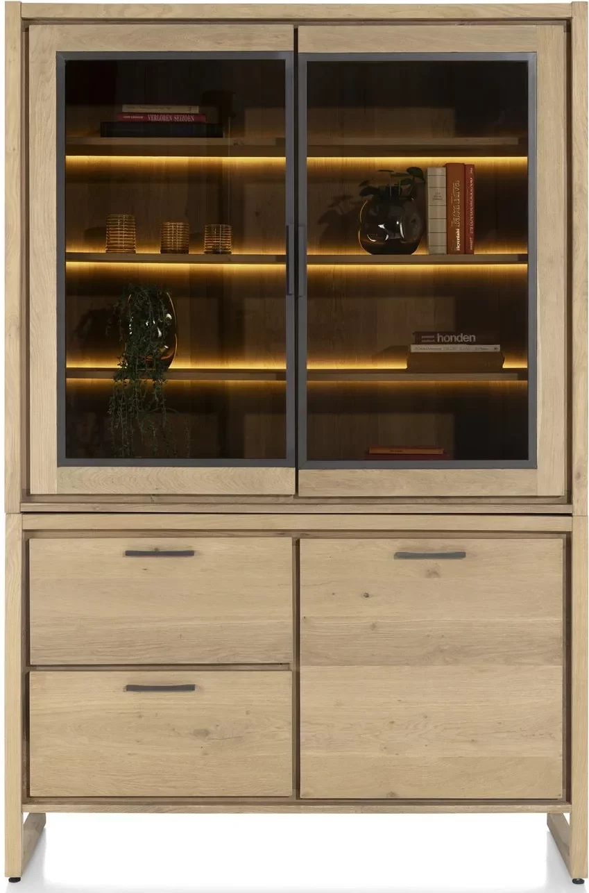 Henders & Hazel Nystead buffet 140 cm. - 1-deur + 2-glasdeuren + 2-laden (+ LED) Kast