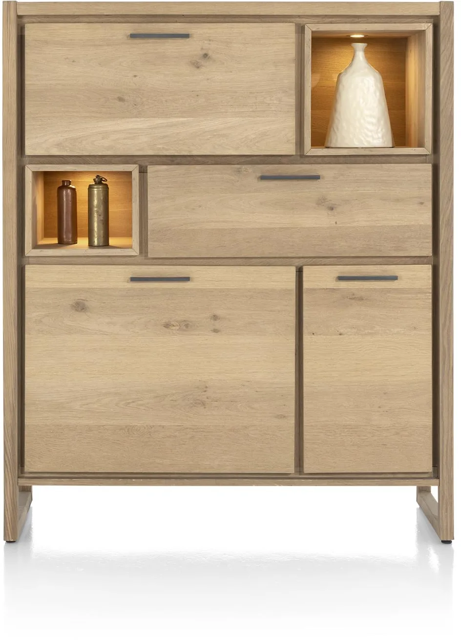 Henders & Hazel Nystead highboard 125 cm. - 2-deuren + 1-lade + 1-klep + 2-niches (+ LED) Kast