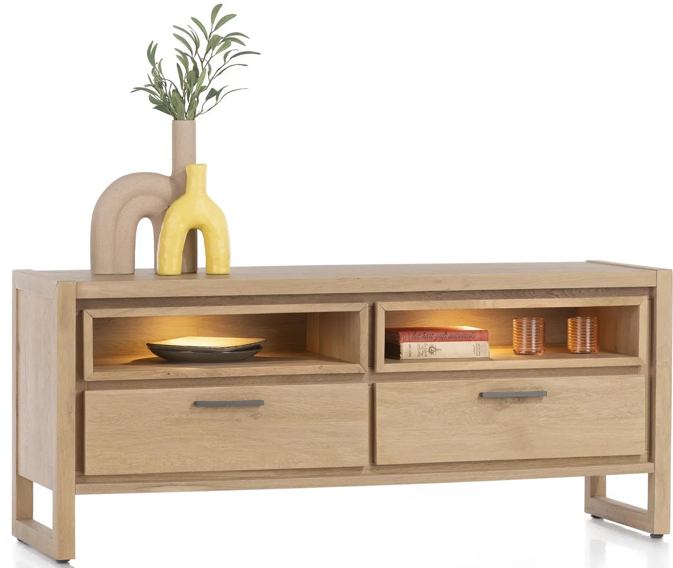 Henders & Hazel Nystead lowboard 140 cm. - 2-laden + 2-niches (+ LED) Tv-meubel|Tv-dressoir