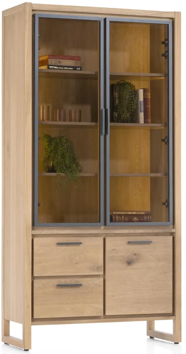 Henders & Hazel Nystead vitrine 100 cm. - 2-glasdeuren + 1-deur + 2-laden (+ LED) Kast