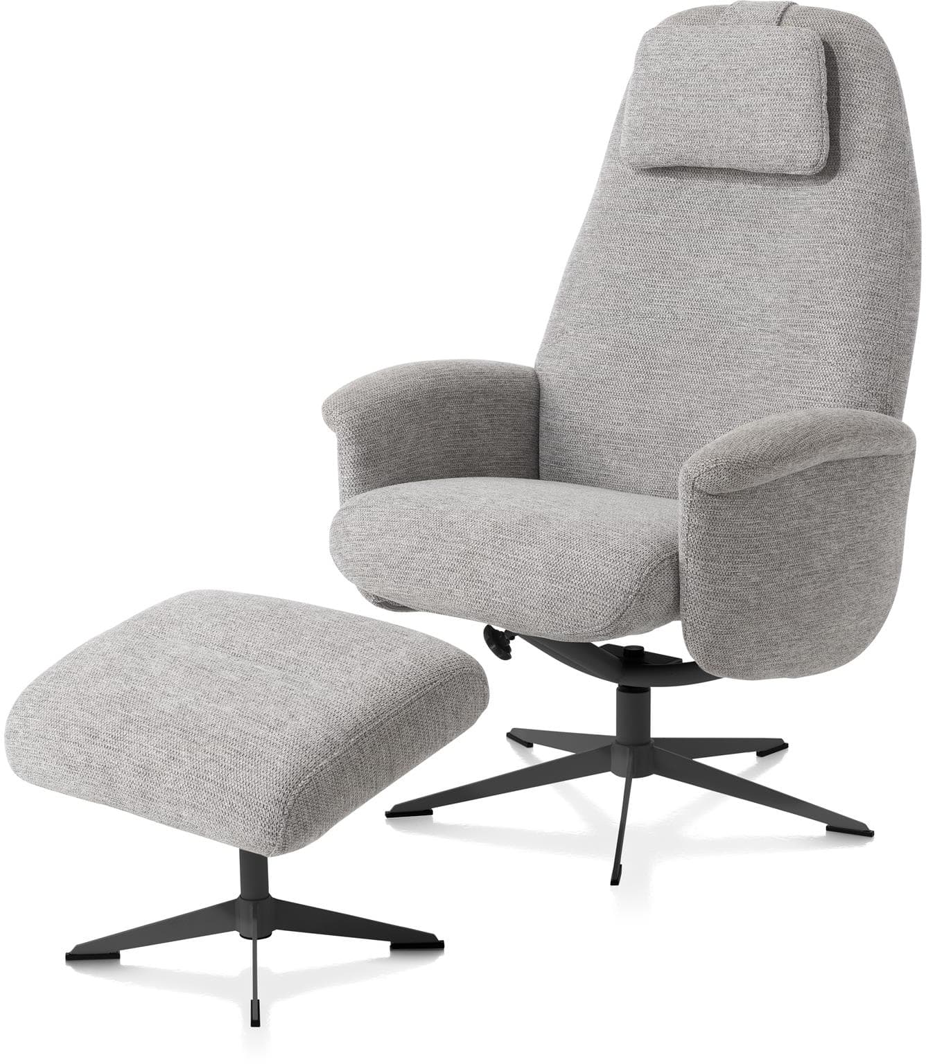 Xooon Tonale relax-fauteuil incl. poef - graphiet frame - stof Vada kiezel of koper - kiezel Grijs|Wit Fauteuil