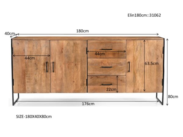 Livingfurn Dressoir Elin 180cm Bruin|Naturel Dressoir