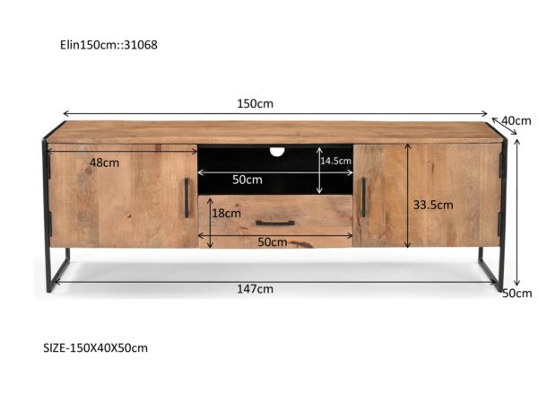 Livingfurn Tv-dressoir Elin 150cm Bruin|Naturel Tv-meubel|Tv-dressoir