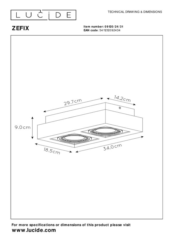 Zefix Plafondspot Led Dim To Warm GU10 (es111) 2x12w 2200k/3000k - Wit Lucide Plafondlamp 09120/24/31