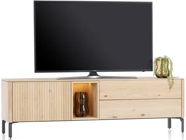 Xooon Trenton lowboard 181,5 cm - 1-deur + 2-laden + 1-niche - natural Naturel Tv-meubel|Tv-dressoir